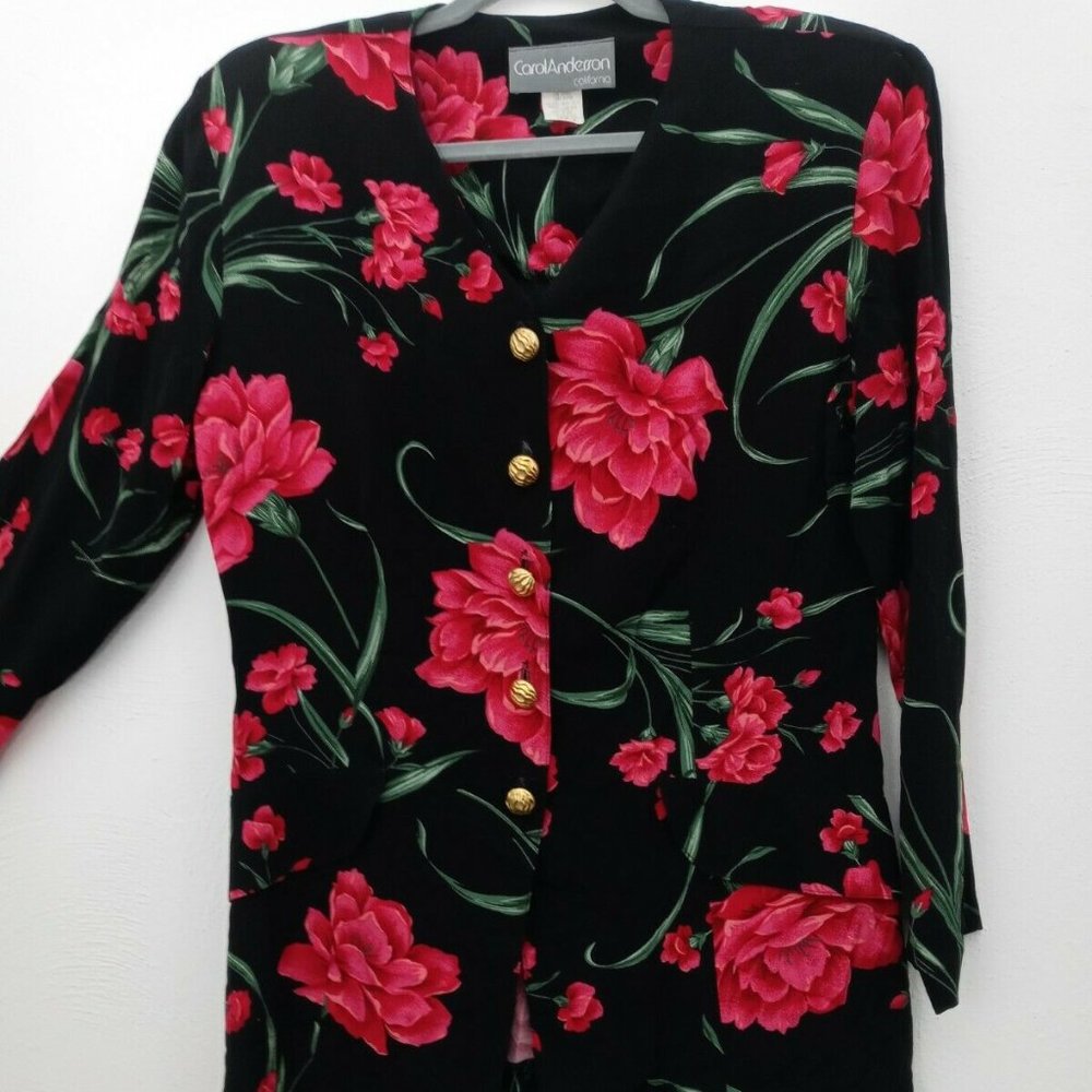 Vintage Carol Anderson California Collection Size 8 Floral Blouse Black and Pink